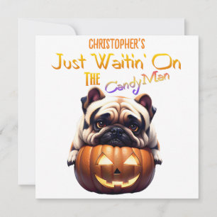 Personalised Cute Funny Halloween Pug Puppy Candy Invitation