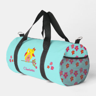 Personalised Cute Funny Owl Pink Flowers Girly  Duffle Bag