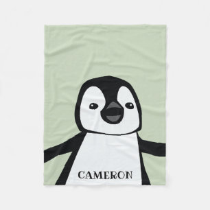 Personalised Cute Funny Penguin Baby Green Fleece Blanket