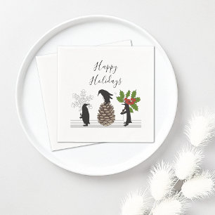 Personalised Cute Funny Penguin Christmas Napkin