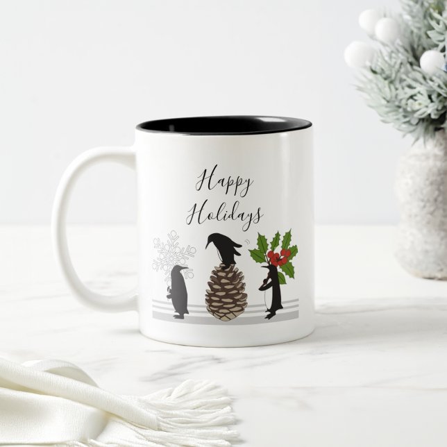 Personalised Cute Funny Penguin Christmas Two-Tone Coffee Mug (Creator Uploaded)