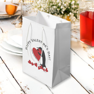 Personalised Cute Funny Penguin Happy Valentine Medium Gift Bag