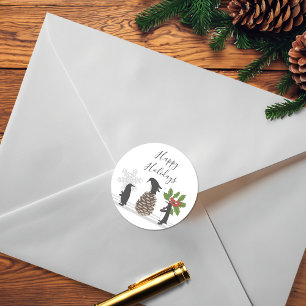 Personalised Cute Funny Penguins Christmas Classic Round Sticker