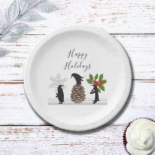 Personalised Cute Funny Penguins Christmas Paper Plate