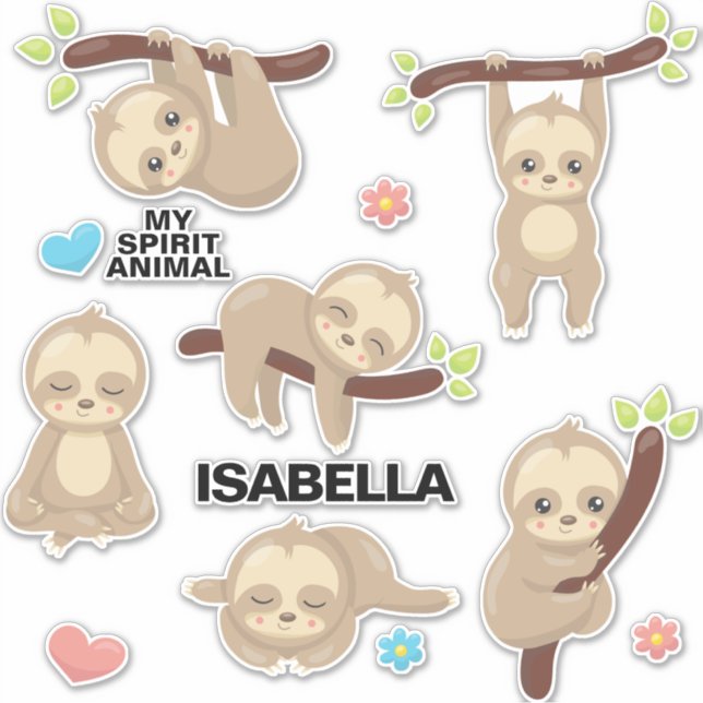 Personalised Cute Funny Silly Sleepy Sloth Sticker (Front)