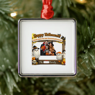 Personalised Cute Ghost Family Halloween Photo Fra Metal Ornament