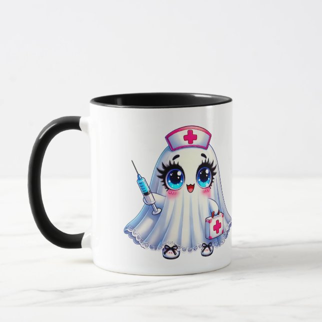 Personalised Cute Ghost Nurse Halloween  Mug (Left)