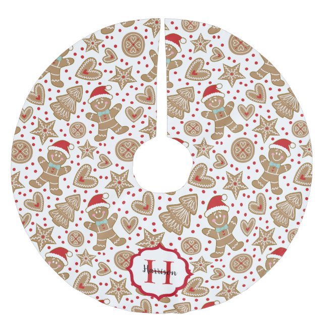 Personalised Cute Gingerbread Man Christmas Brushed Polyester Tree Skirt (Front)
