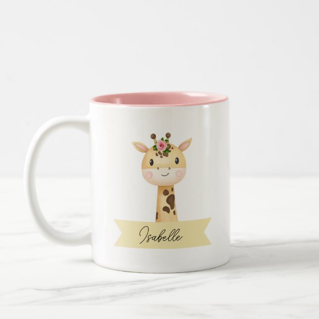 Personalised cute giraffe  Two-Tone coffee mug (Left)