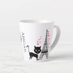Personalised Cute Girl and Cat Eiffel Tower Paris Latte Mug