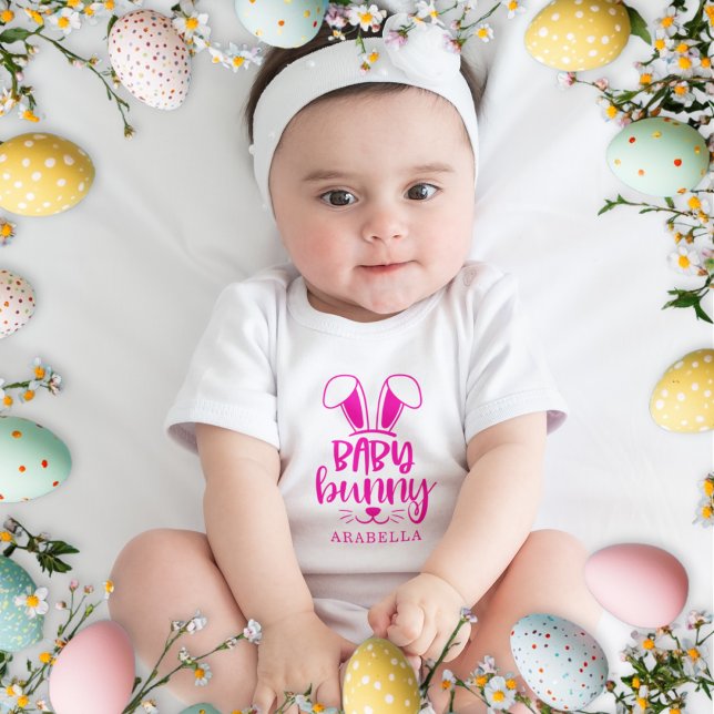 Personalised Cute Girl Baby Bunny Easter Baby Bodysuit (Personalized Cute Girl Baby Bunny Easter Baby Bodysuit)