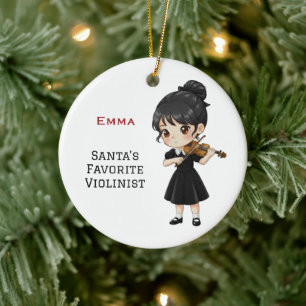 Personalised Cute Girl Playing Violin Ceramic Ornament