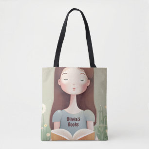 Personalised Cute Girl Reading Book Bag Tote Bag