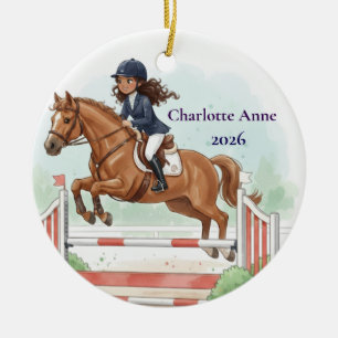 Personalised Cute Girls Horse Show Jumping Ceramic Ornament