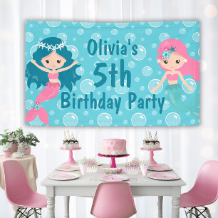 Personalised Cute Girls Mermaid Birthday Party Banner