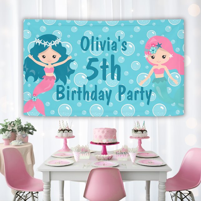 Personalised Cute Girls Mermaid Birthday Party Banner (Personalized Cute Girls Mermaid Birthday Party Banner
)