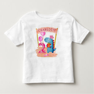 Personalised Cute Girly Dinosaur 2 Years Birthday Toddler T-Shirt