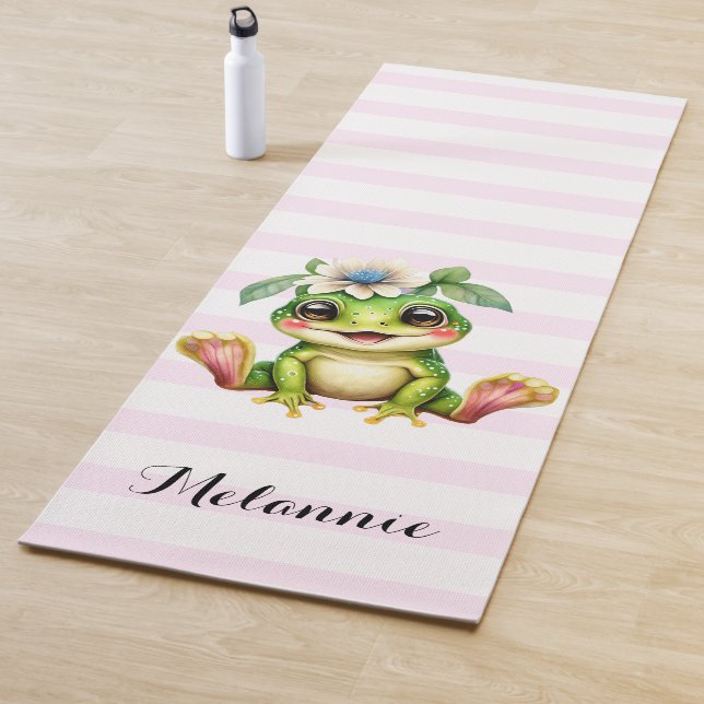 Personalised Cute Girly Frog Yoga Mat (In Situ)