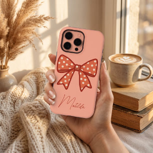 Personalised Cute girly gingham bow ribbon iPhone 16 Pro Max Case