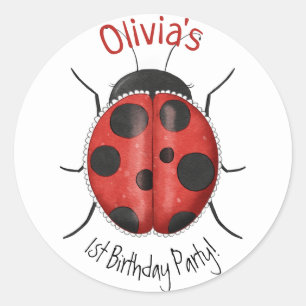 Personalised Cute Girly LadyBug 1st Birthday  Classic Round Sticker