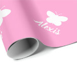 Personalised cute girly pink butterfly pattern wrapping paper<br><div class="desc">Personalised cute girly pink butterfly pattern wrapping paper for Christmas Holidays, Birthday, girlie baby shower or 1st Birthday. Elegant wrapping paper design with name of child and cute animal symbol. Customisable background colour ie. light pastel pink for girl. Cute pattern for new baby, children, kids. Preppy chic design with stylish...</div>