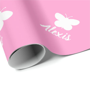 Personalised cute girly pink butterfly pattern wrapping paper