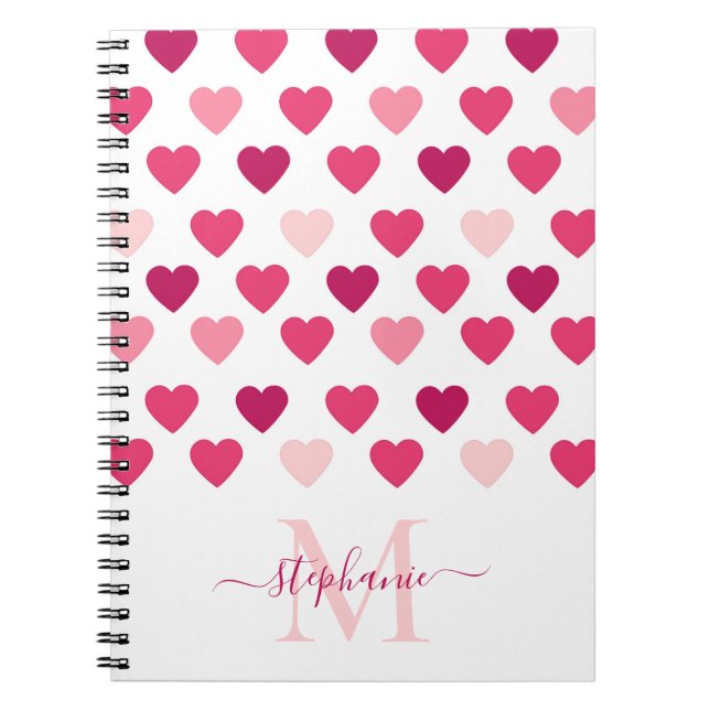 Personalised Cute Girly Pink Hearts Love Notebook (Front)