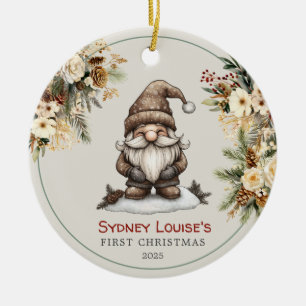 Personalised Cute Gnome Baby's First Christmas Ceramic Ornament