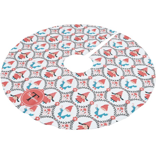 Personalised Cute Gnome Christmas Brushed Polyester Tree Skirt (Angled)