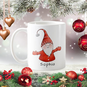 Personalised Cute Gnome Red Christmas Coffee Mug