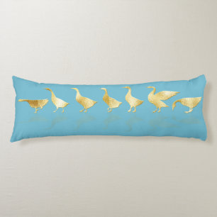 Personalised Cute Gold Foil Geese Pretty Blue Body Cushion