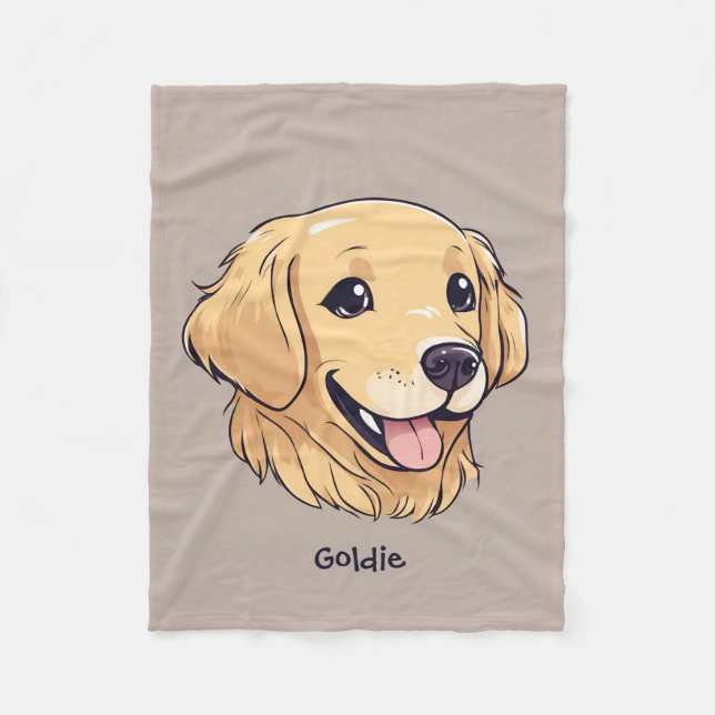 Personalised Cute Golden Retriever Fleece Blanket (Front)