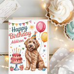 Personalised Cute Goldendoodle Birthday Card<br><div class="desc">This adorable personalised goldendoodle birthday card design includes a cute watercolor goldendoodle dog graphic, as well as a birthday cake and birthday decorations. The front of the birthday cards includes a place where you can personalise with your name as well as the words "Happy Birthday". The message on the inside...</div>