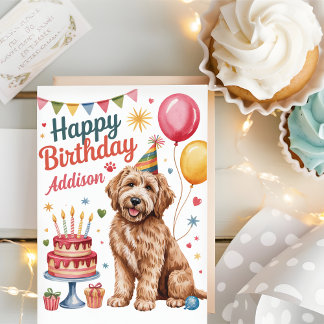 Personalised Cute Goldendoodle Birthday Card