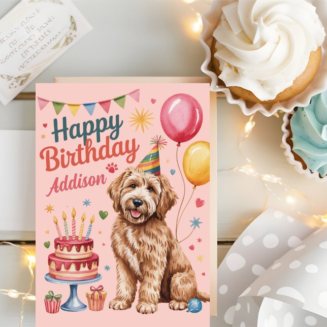 Personalised Cute Goldendoodle Birthday Card (Creator Uploaded)