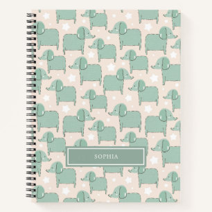Personalised Cute Green Animal Elephant Pattern Notebook