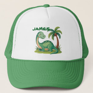 Personalised Cute Green Dinosaur . Palm Tree Desig Trucker Hat