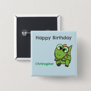 Personalised cute green dinosaurs blue birthday 15 cm square badge