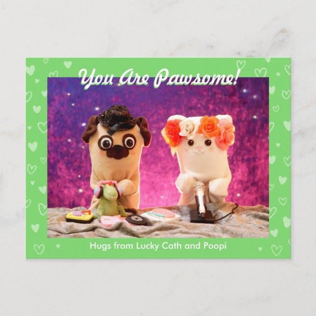 Personalised Cute Green Stylish Hearts Photo Postcard (Front)