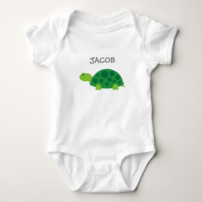 Personalised cute green turtle kids baby romper bodysuit (Front)