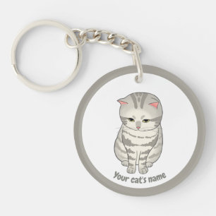 Personalised Cute Grey Cat Lover Keychain