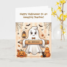 Personalised Cute Halloween Ghost Teacher Greeting