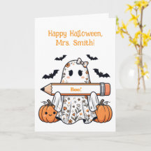 Personalised Cute Halloween Ghost Teacher Greeting