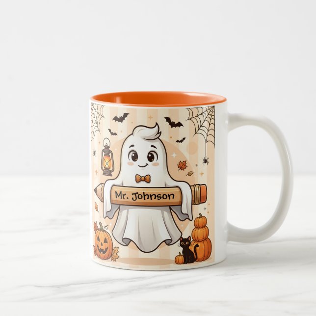 Personalised Cute Halloween Ghost Teacher Mug (Right)
