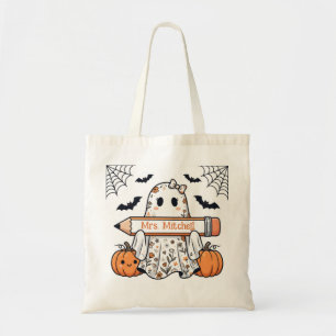 Personalised Cute Halloween Ghost Teacher Tote Bag
