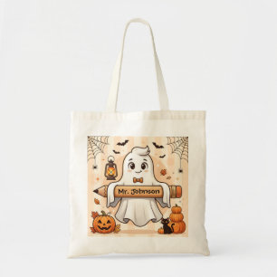 Personalised Cute Halloween Ghost Teacher Tote Bag