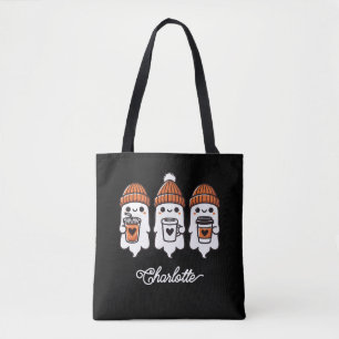 Personalised Cute Halloween Ghosts Black Tote Bag