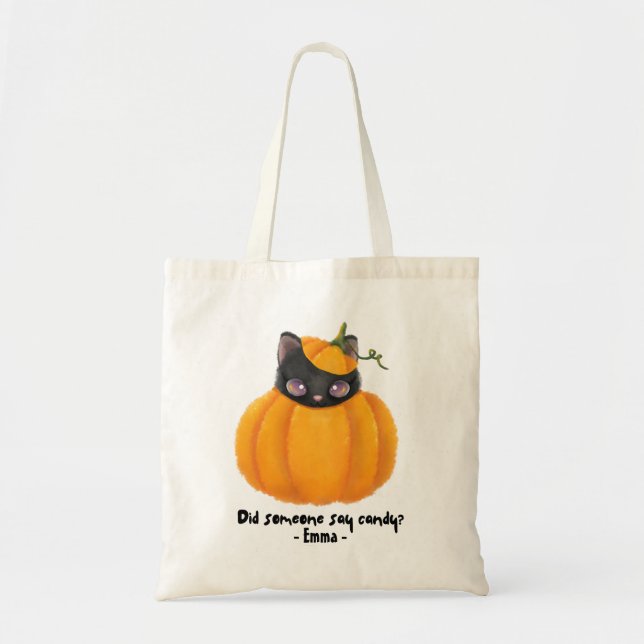 Personalised Cute Halloween Trick or Treat Tote Bag (Front)