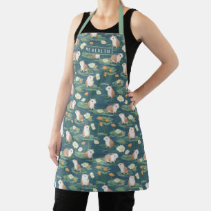 Personalised Cute Hamster on Lily Pad Pattern Apron