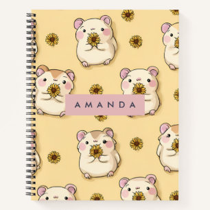 Personalised Cute Hamster & Yellow Flower Pattern Notebook